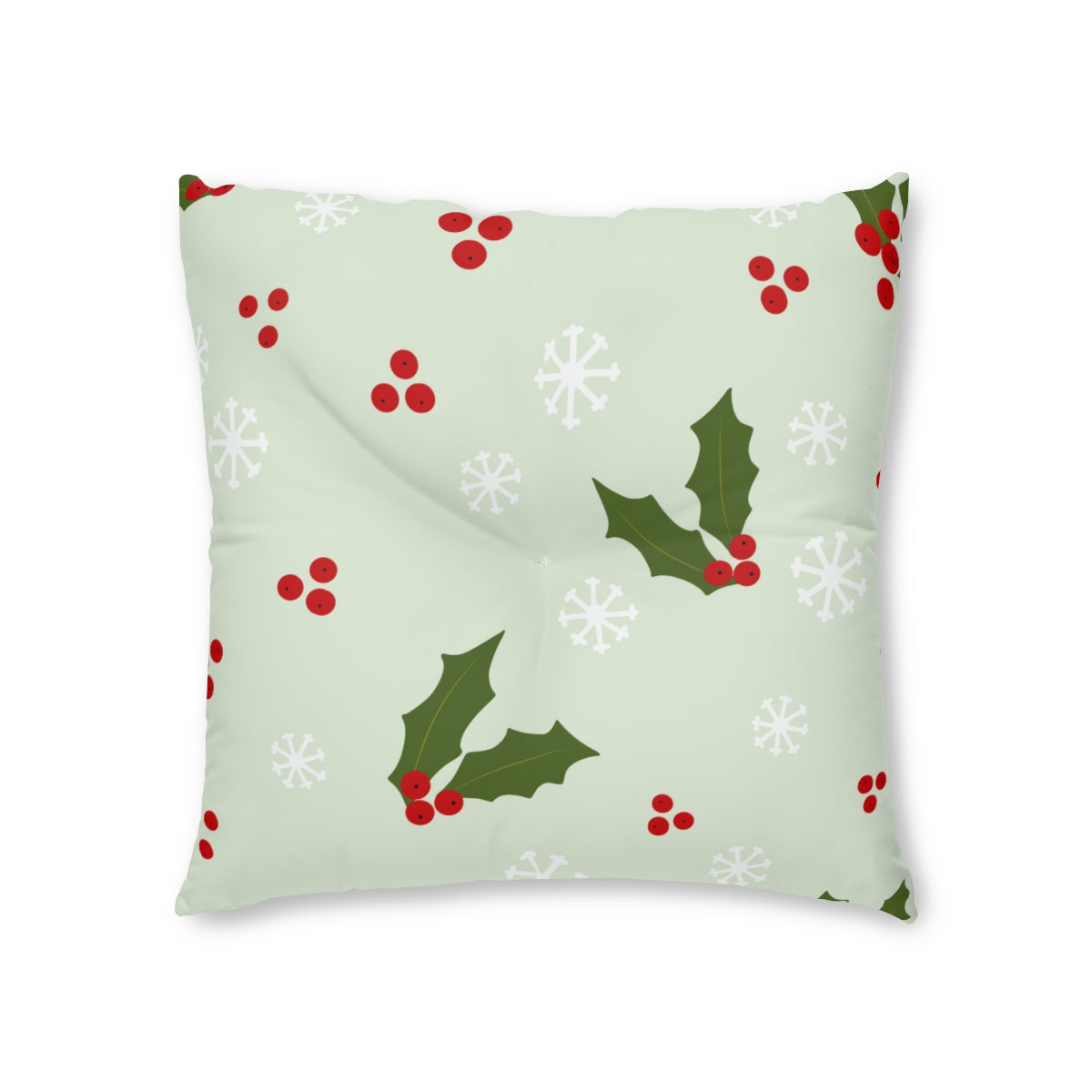 Lifestyle Details - Square Tufted Holiday Floor Pillow - Holly & Snowflakes - 26x26 - Front View