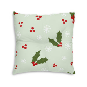 Lifestyle Details - Square Tufted Holiday Floor Pillow - Holly & Snowflakes - 30x30 - Back View