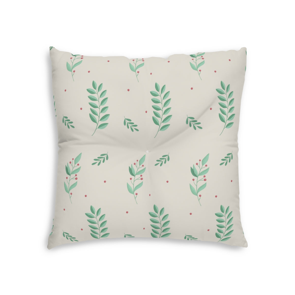 Lifestyle Details - Square Tufted Holiday Floor Pillow - Large Holly - 26x26 - Front View