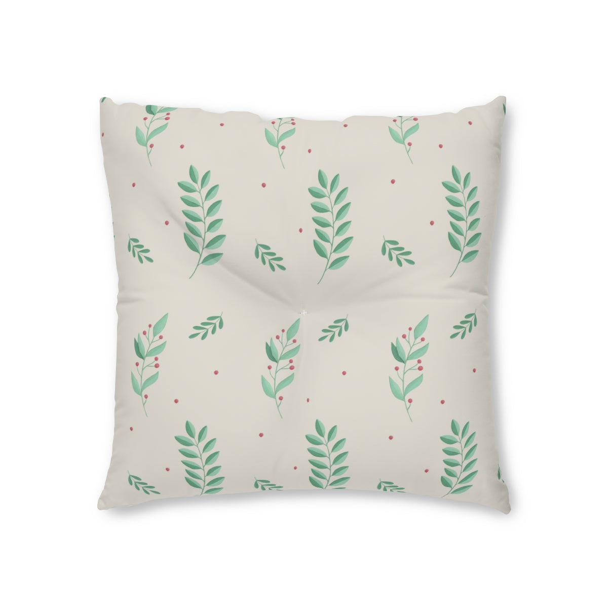 Lifestyle Details - Square Tufted Holiday Floor Pillow - Large Holly - 26x26 - Front View