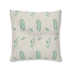 Lifestyle Details - Square Tufted Holiday Floor Pillow - Large Holly - 30x30 - Front View