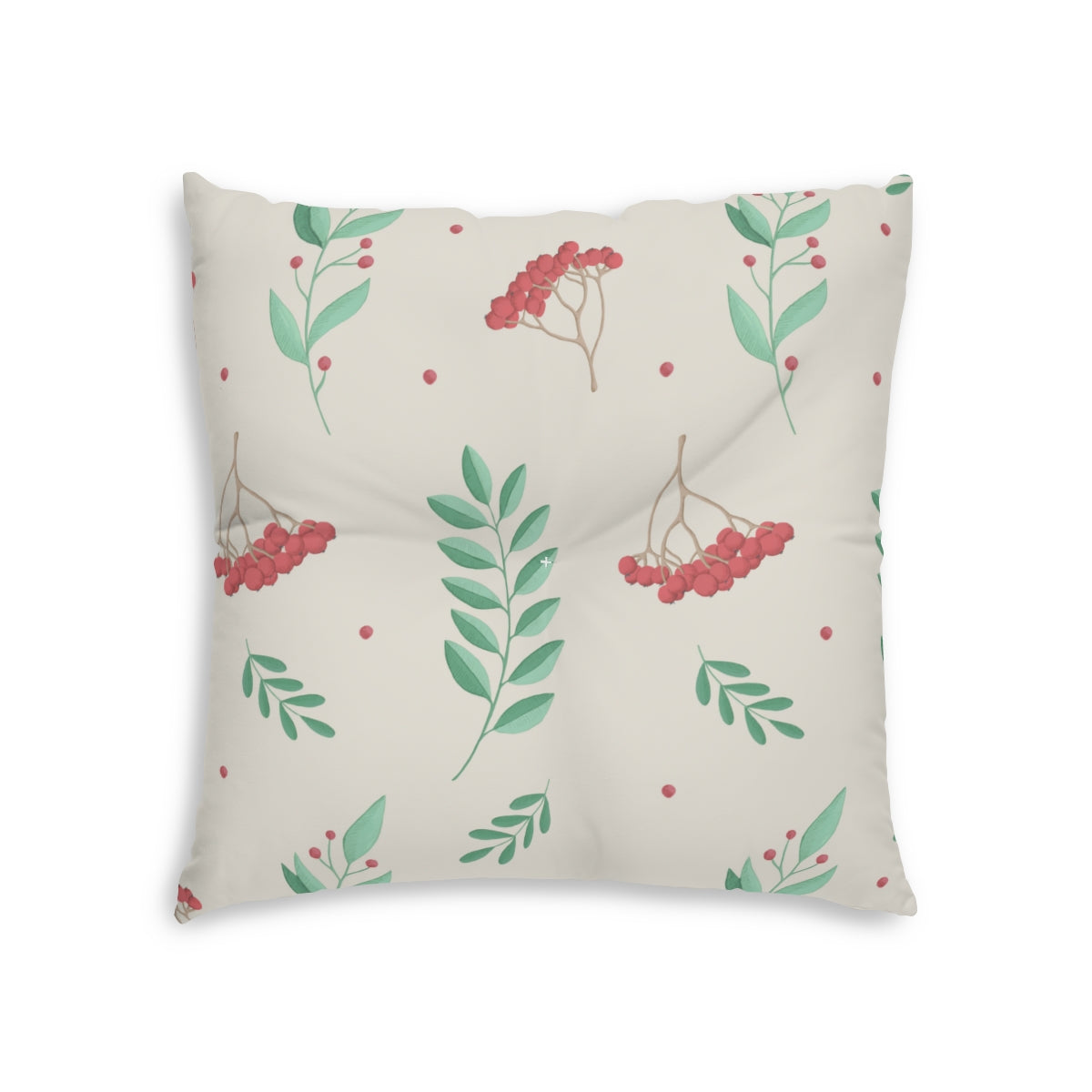 Lifestyle Details - Square Tufted Holiday Floor Pillow - Large Red & Green Hollys - 26x26 - Back View