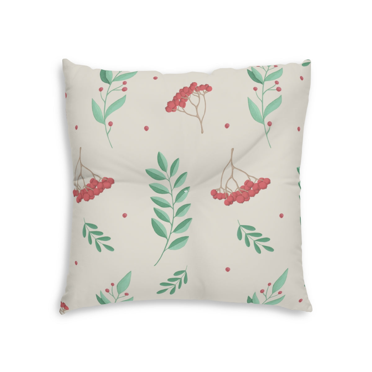 Lifestyle Details - Square Tufted Holiday Floor Pillow - Large Red & Green Hollys - 26x26 - Front View