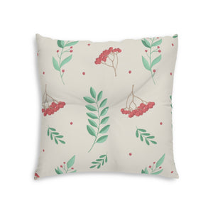 Lifestyle Details - Square Tufted Holiday Floor Pillow - Large Red & Green Hollys - 26x26 - Back View