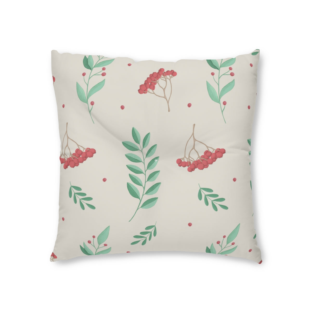 Lifestyle Details - Square Tufted Holiday Floor Pillow - Large Red & Green Hollys - 26x26 - Front View