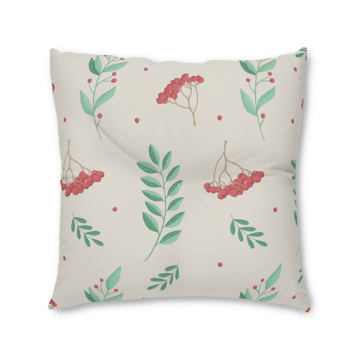 Lifestyle Details - Square Tufted Holiday Floor Pillow - Large Red & Green Hollys - 30x30 - Front View