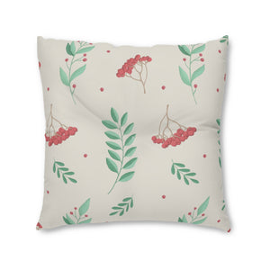 Lifestyle Details - Square Tufted Holiday Floor Pillow - Large Red & Green Hollys - 30x30 - Front View