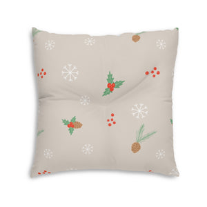 Lifestyle Details - Square Tufted Holiday Floor Pillow - Pinecones & Snowflakes - 30x30 - Back View