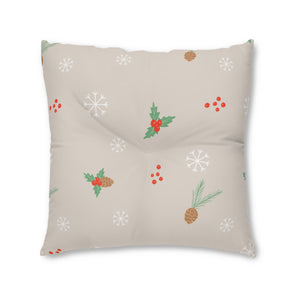 Lifestyle Details - Square Tufted Holiday Floor Pillow - Pinecones & Snowflakes - 30x30 - Front View