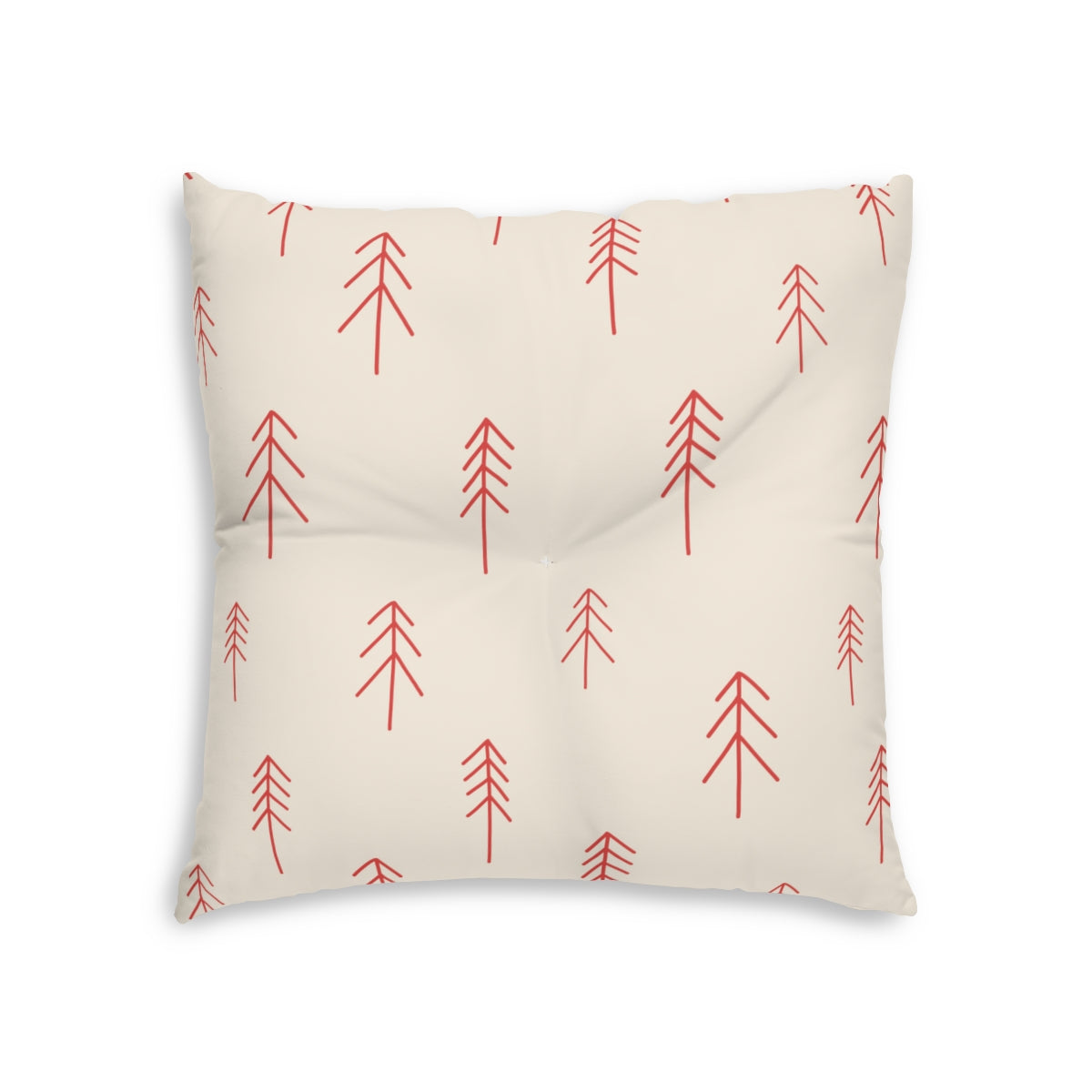 Lifestyle Details - Square Tufted Holiday Floor Pillow - Red Evergreen - 26x26 - Front View