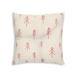 Lifestyle Details - Square Tufted Holiday Floor Pillow - Red Evergreen - 26x26 - Back View