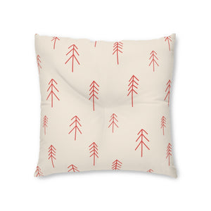Lifestyle Details - Square Tufted Holiday Floor Pillow - Red Evergreen - 26x26 - Front View