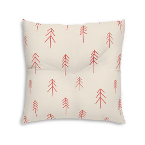 Lifestyle Details - Square Tufted Holiday Floor Pillow - Red Evergreen - 30x30 - Back View
