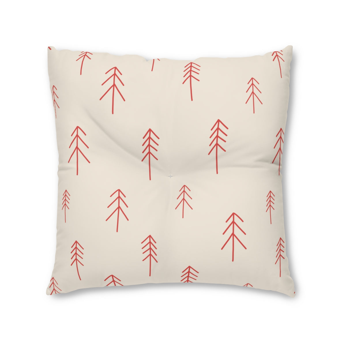 Lifestyle Details - Square Tufted Holiday Floor Pillow - Red Evergreen - 30x30 - Front View