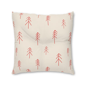 Lifestyle Details - Square Tufted Holiday Floor Pillow - Red Evergreen - 30x30 - Front View