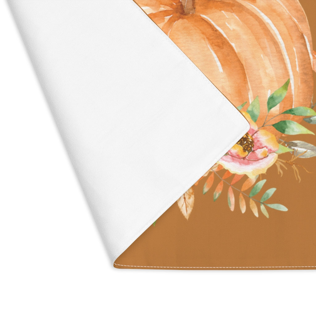 Lifestyle Details - Terracotta Table Placemat - Orange Pumpkins Watercolor Arrangement - Front View