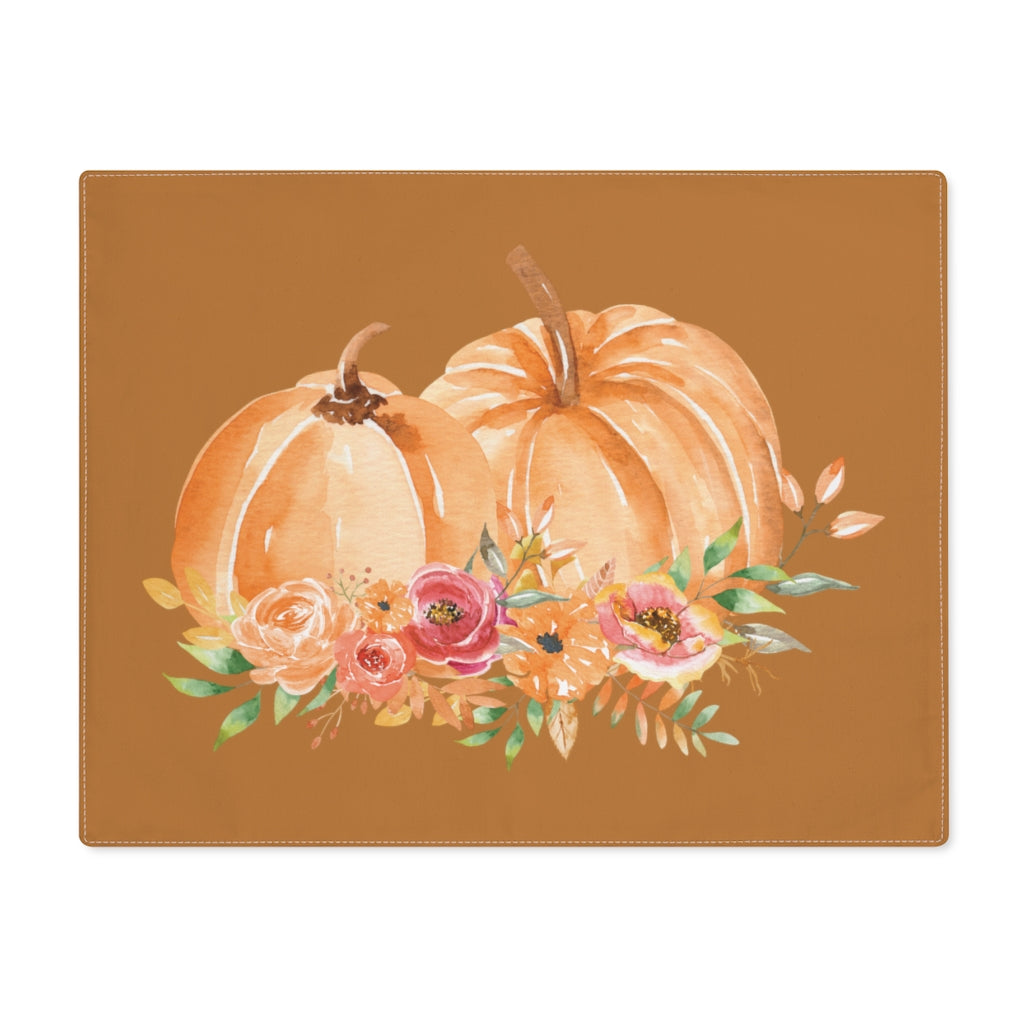 Lifestyle Details - Terracotta Table Placemat - Orange Pumpkins Watercolor Arrangement - Front View