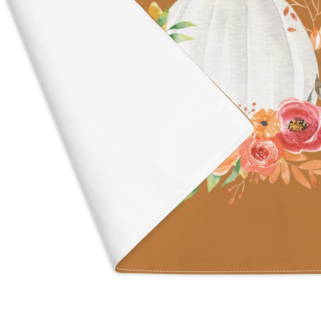 Lifestyle Details - Terracotta Table Placemat - White Pumpkins Watercolor Arrangement - Front View