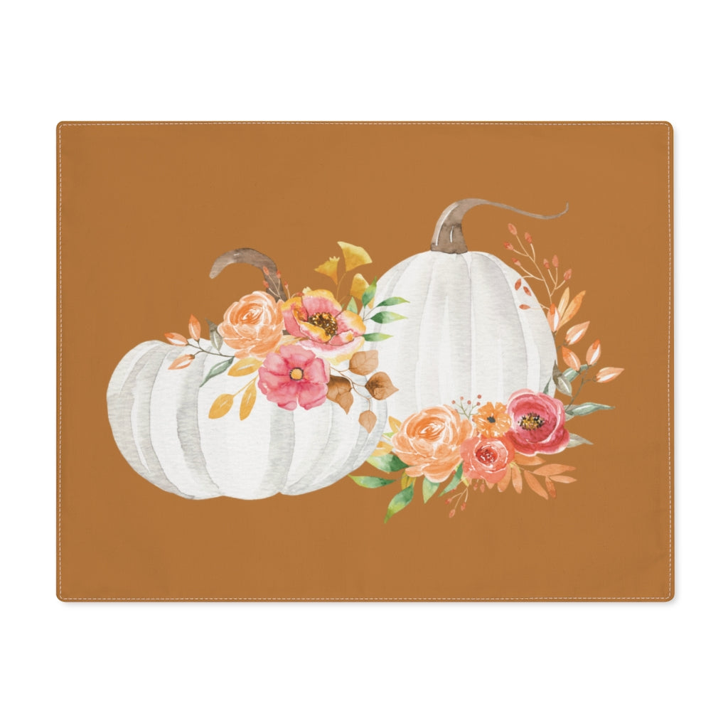 Lifestyle Details - Terracotta Table Placemat - White Pumpkins Watercolor Arrangement - Front View