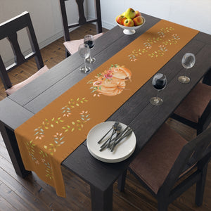 Lifestyle Details - Terracotta Table Runner - Orange Pumpkins & Leaves - In Use