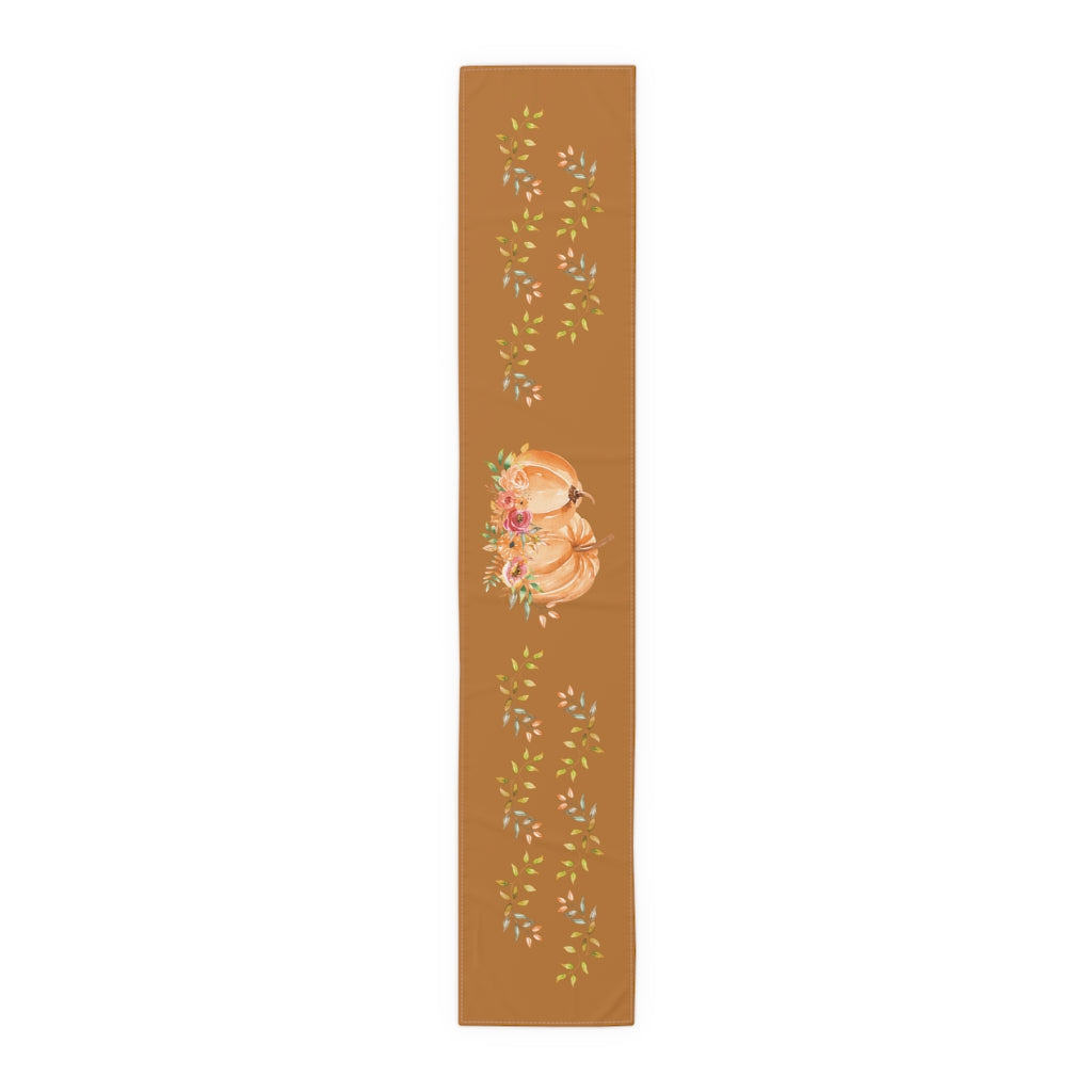 Lifestyle Details - Terracotta Table Runner - Orange Pumpkins & Leaves - Small - Front View