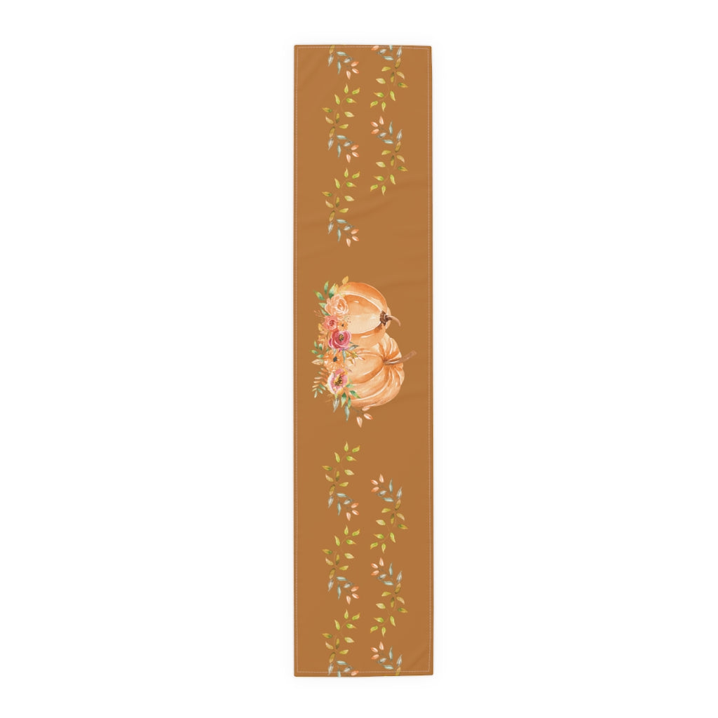 Lifestyle Details - Terracotta Table Runner - Orange Pumpkins & Leaves - Small - Front View