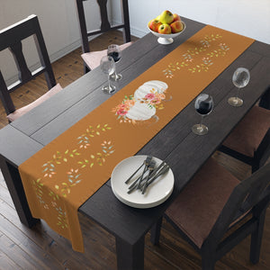 Lifestyle Details - Terracotta Table Runner - White Pumpkins & Leaves - Large - In Use