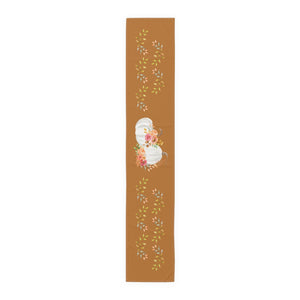 Lifestyle Details - Terracotta Table Runner - White Pumpkins & Leaves - Large - Front View