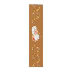 Lifestyle Details - Terracotta Table Runner - White Pumpkins & Leaves - Small - Front View