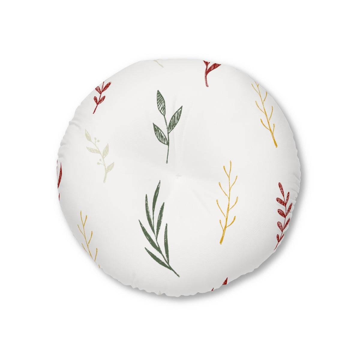 Lifestyle Details - White Round Tufted Holiday Floor Pillow - Colorful Garland - 26x26 - Front View