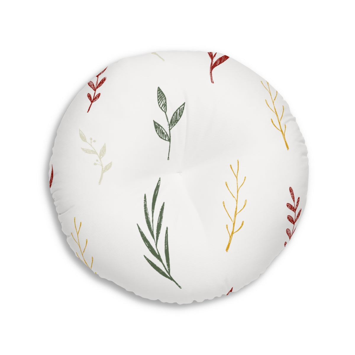 Lifestyle Details - White Round Tufted Holiday Floor Pillow - Colorful Garland - 30x30 - Back View