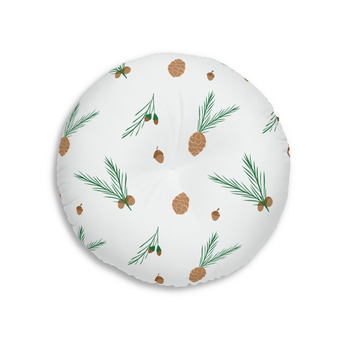 Lifestyle Details - White Round Tufted Holiday Floor Pillow - Pinecones - 26x26 - Back View