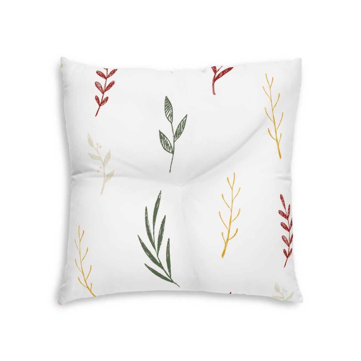 Lifestyle Details - White Square Tufted Holiday Floor Pillow - Colorful Garland - 26x26 - Front View