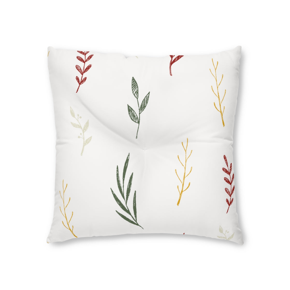Lifestyle Details - White Square Tufted Holiday Floor Pillow - Colorful Garland - 26x26 - Front View