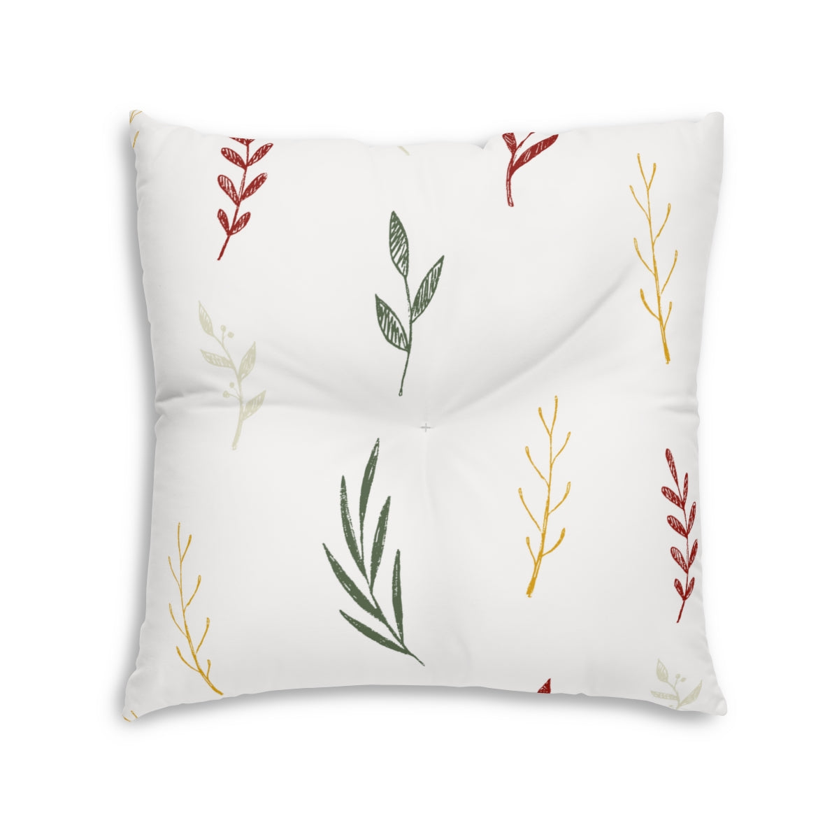 Lifestyle Details - White Square Tufted Holiday Floor Pillow - Colorful Garland - 30x30 - Back View