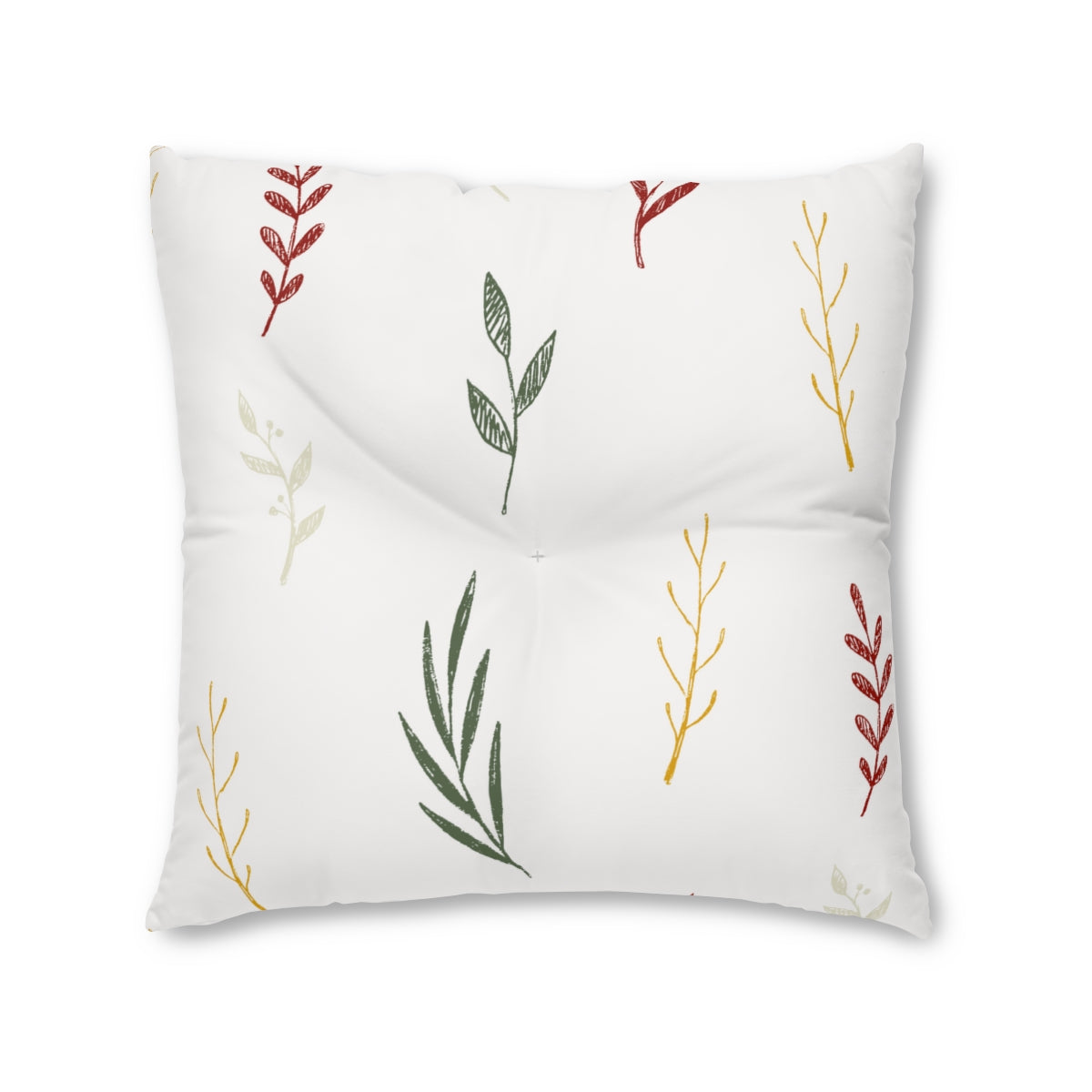 Lifestyle Details - White Square Tufted Holiday Floor Pillow - Colorful Garland - 30x30 - Front View