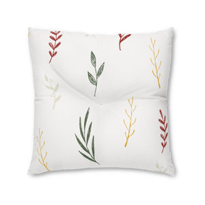 Lifestyle Details - White Square Tufted Holiday Floor Pillow - Colorful Garland - 30x30 - Front View