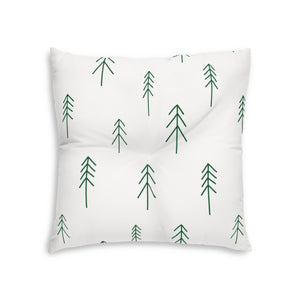 Lifestyle Details - White Square Tufted Holiday Floor Pillow - Evergreen - 26x26 - Back View