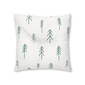 Lifestyle Details - White Square Tufted Holiday Floor Pillow - Evergreen - 26x26 - Front View