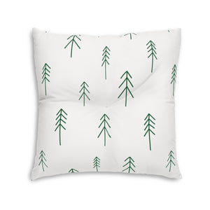 Lifestyle Details - White Square Tufted Holiday Floor Pillow - Evergreen - 30x30 - Back View