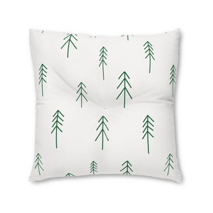 Lifestyle Details - White Square Tufted Holiday Floor Pillow - Evergreen - 30x30 - Front View