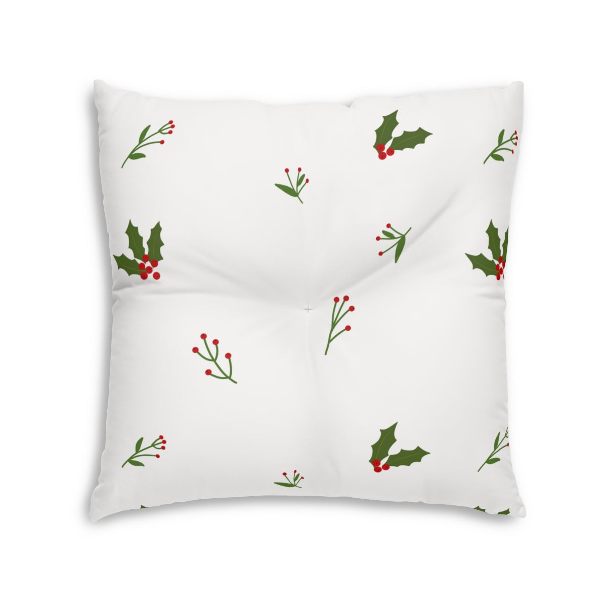 Lifestyle Details - White Square Tufted Holiday Floor Pillow - Holly - 30x30 - Back View