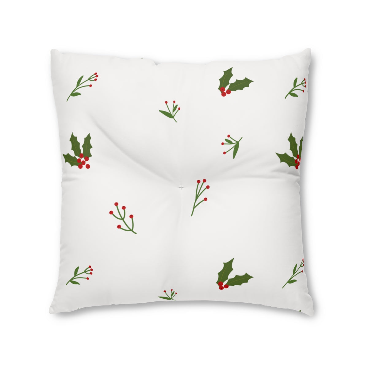 Lifestyle Details - White Square Tufted Holiday Floor Pillow - Holly - 30x30 - Front View