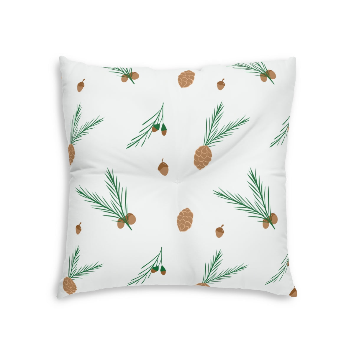 Lifestyle Details - White Square Tufted Holiday Floor Pillow - Pinecones - 26x26 - Front View