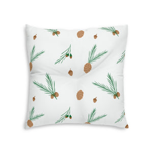 Lifestyle Details - White Square Tufted Holiday Floor Pillow - Pinecones - 26x26 - Back View