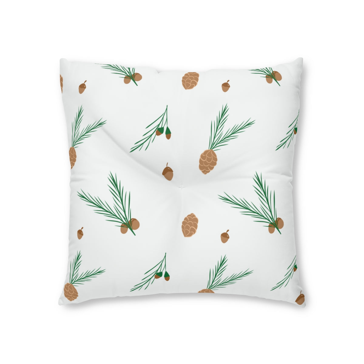 Lifestyle Details - White Square Tufted Holiday Floor Pillow - Pinecones - 26x26 - Front View