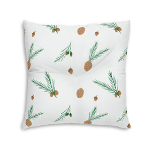 Lifestyle Details - White Square Tufted Holiday Floor Pillow - Pinecones - 30x30 - Back View