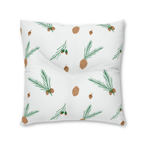 Lifestyle Details - White Square Tufted Holiday Floor Pillow - Pinecones - 30x30 - Front View