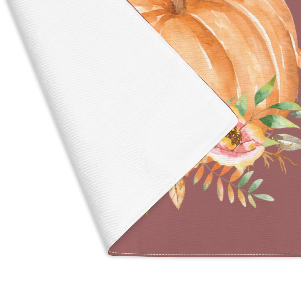 Lifestyle Details - Wine Table Placemat - Orange Pumpkins Watercolor Arrangement - Front View