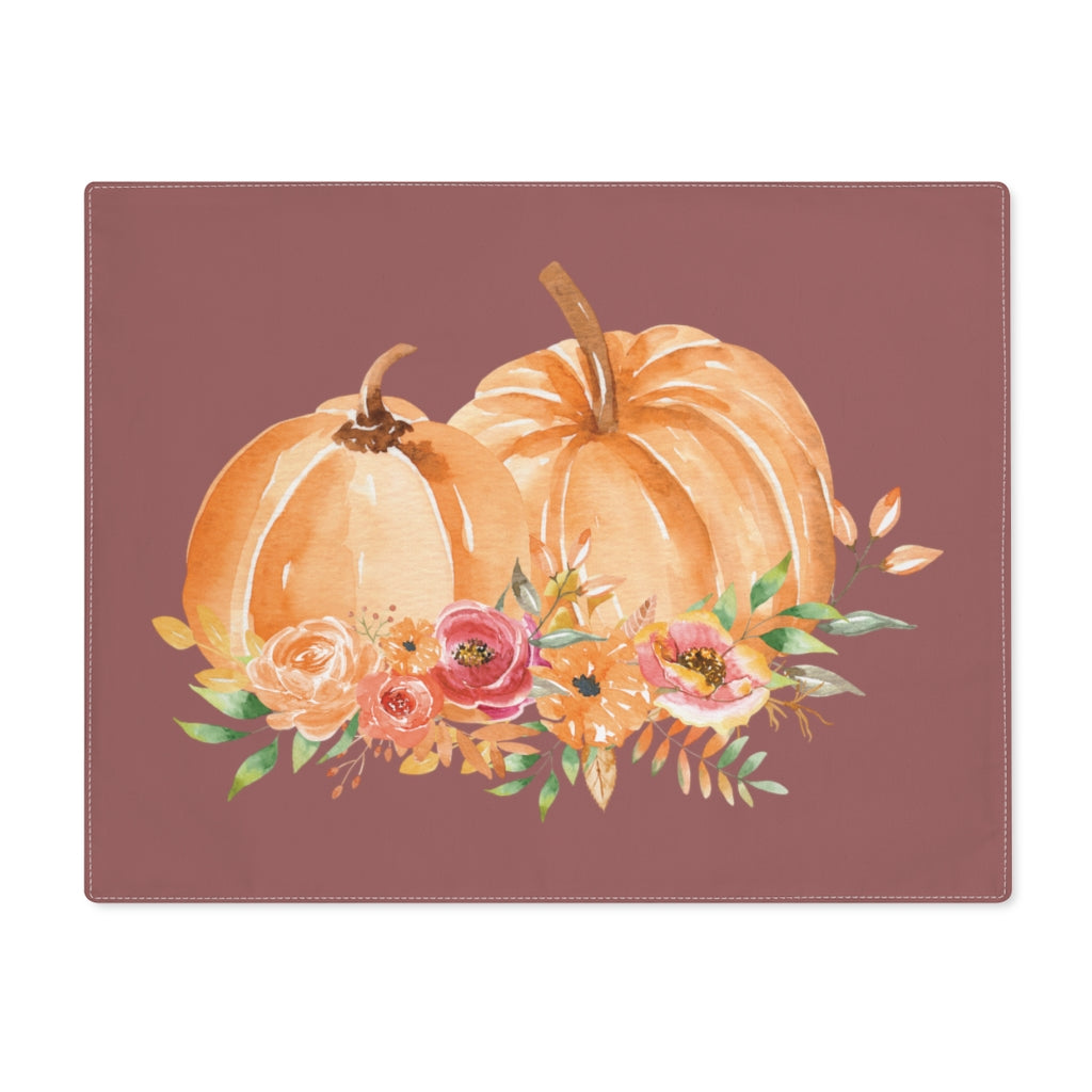 Lifestyle Details - Wine Table Placemat - Orange Pumpkins Watercolor Arrangement - Front View